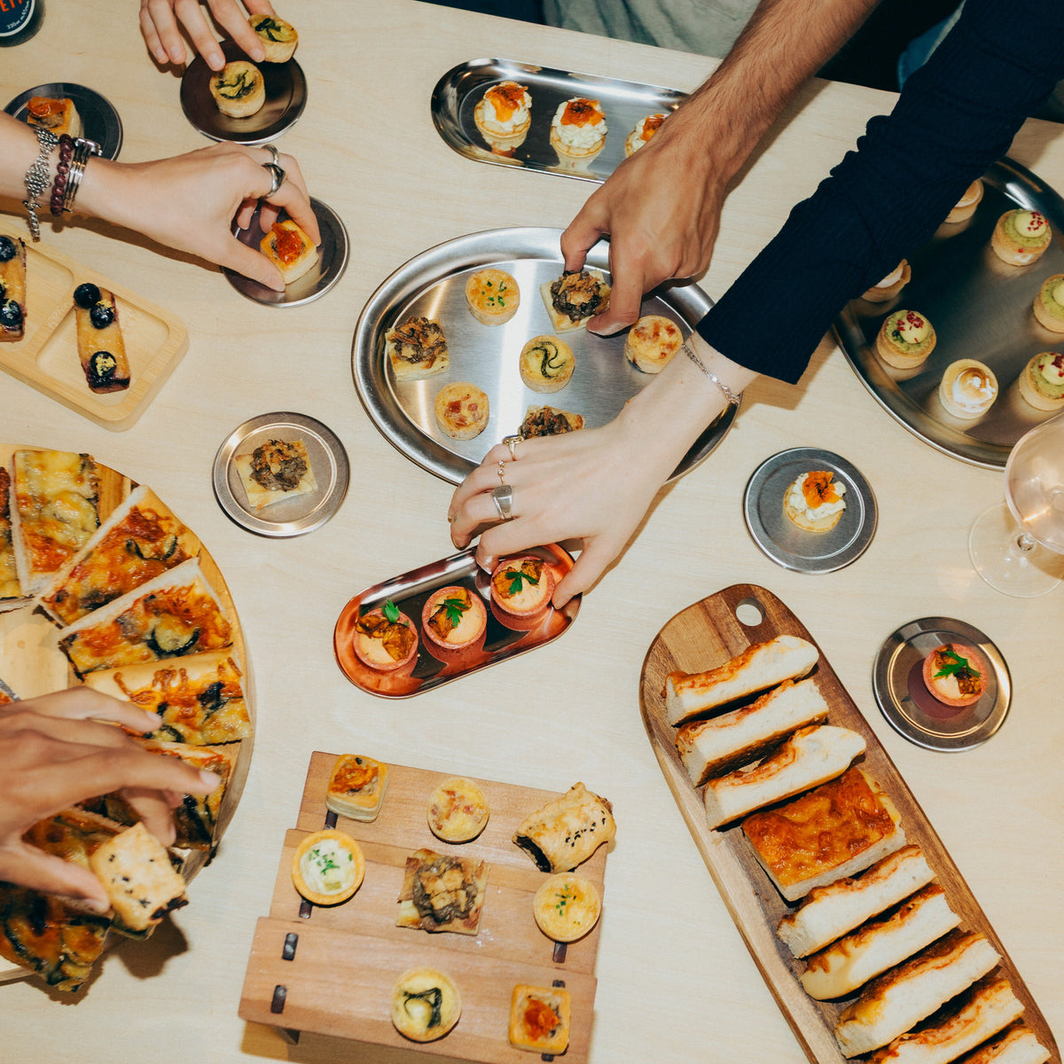 Christmas canapes on trays and boards
